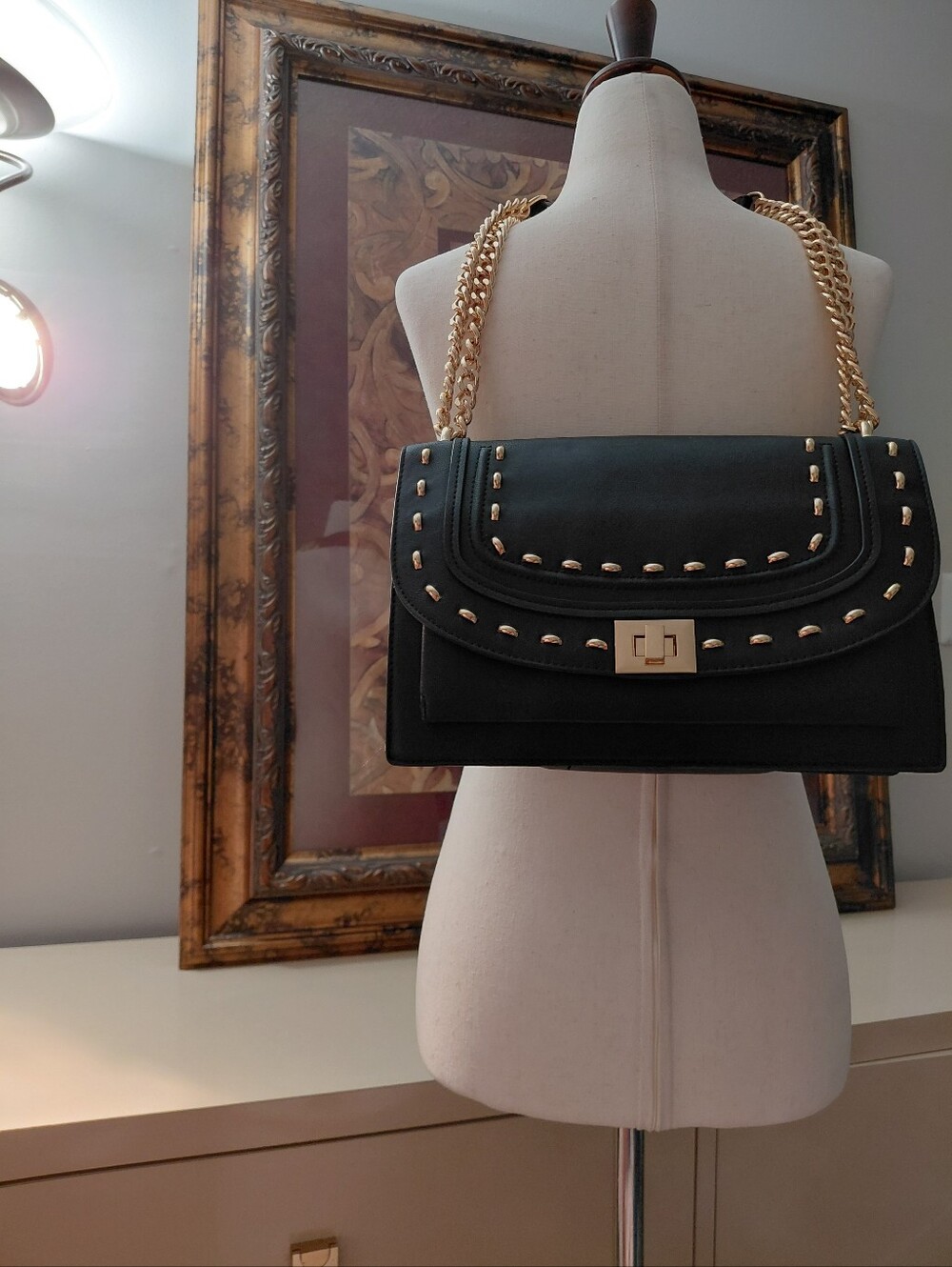 International Concepts Black Gold-Accent Shoulder Bag - Chain Strap